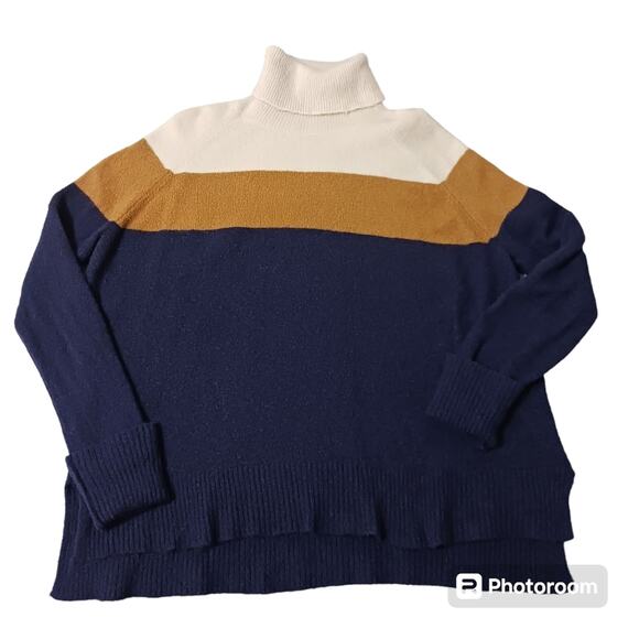 J.Crew colorblock turtleneck sweater sz M oversized SOFT merino wool blend - Picture 1 of 9